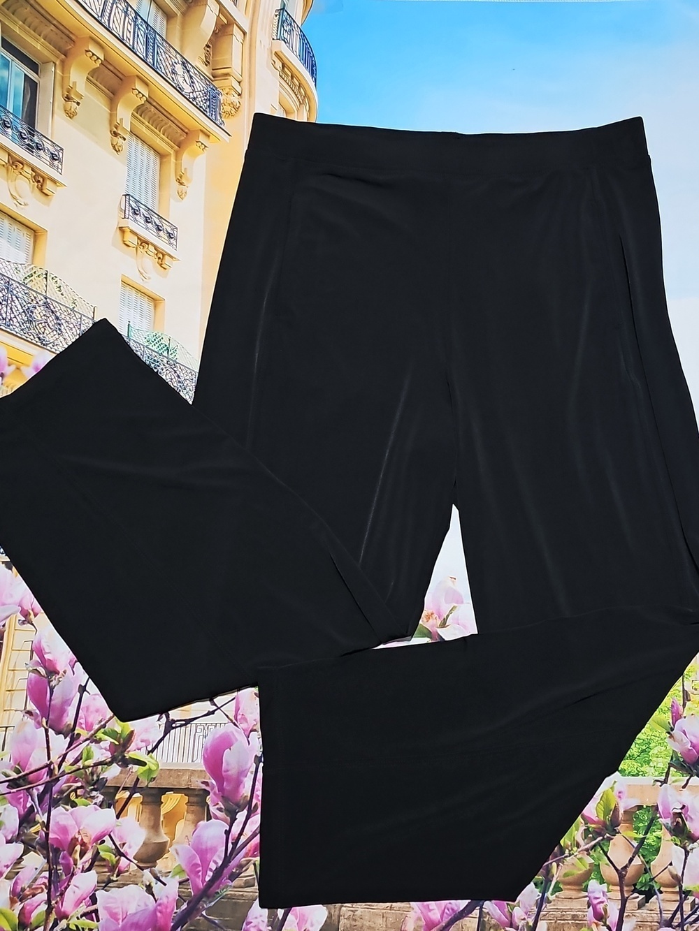 Lisa Bayne Black Wide Leg High Waist Stretchy Pants Size Large